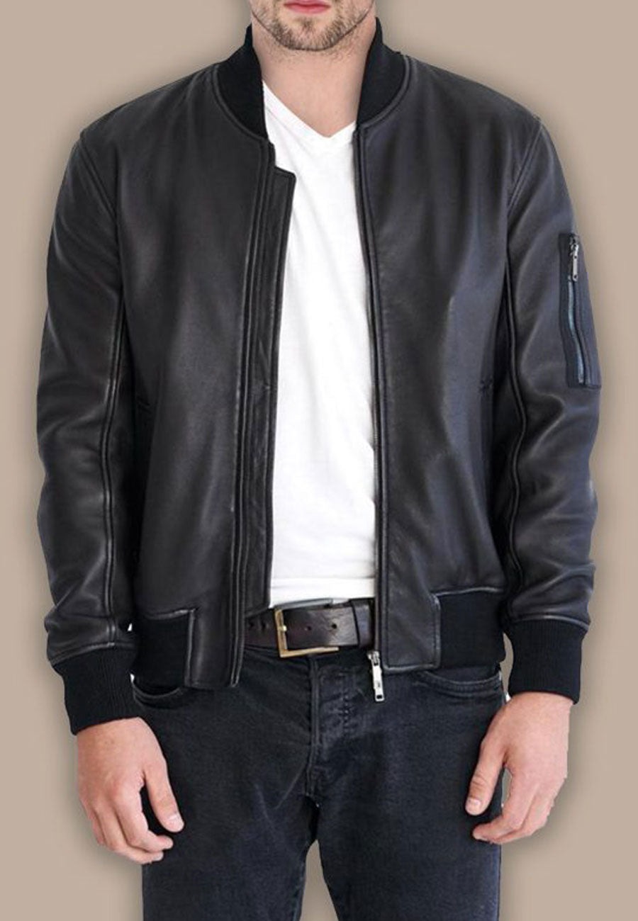 Men's Black Leather Bomber Jackets - brandleatherjackets