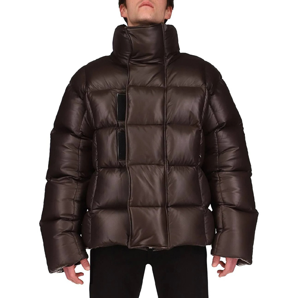 Dark Brown Puffer Jacket in Leather - brandleatherjackets